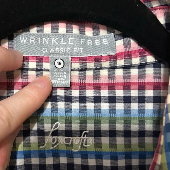 Foxcroft Women’s Multicolored Pink Green Blue White Plaid Button Down Blouse - Picture 3 of 7